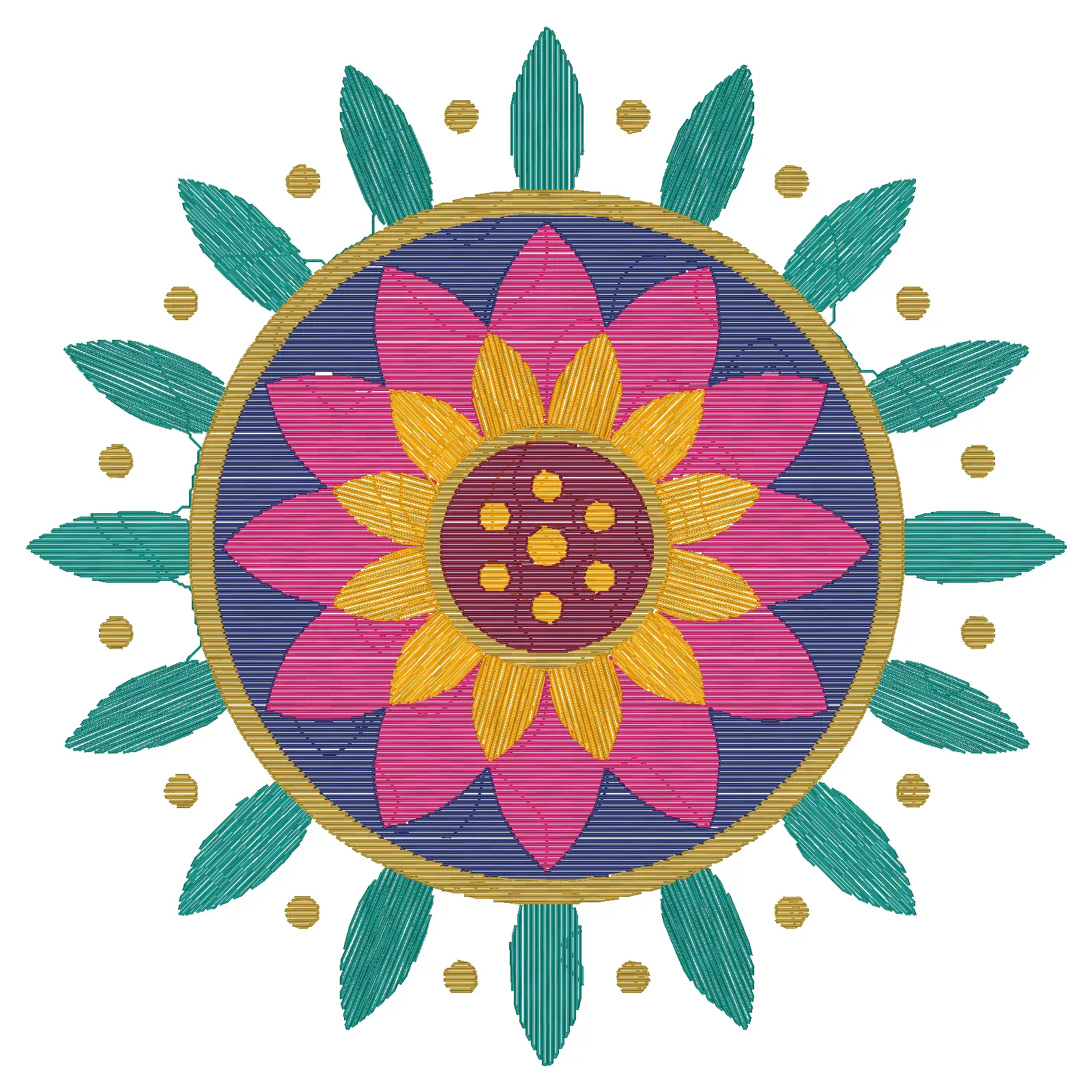Ankit output: the lotus motif as a machine stitch preview, with visible fill stitches